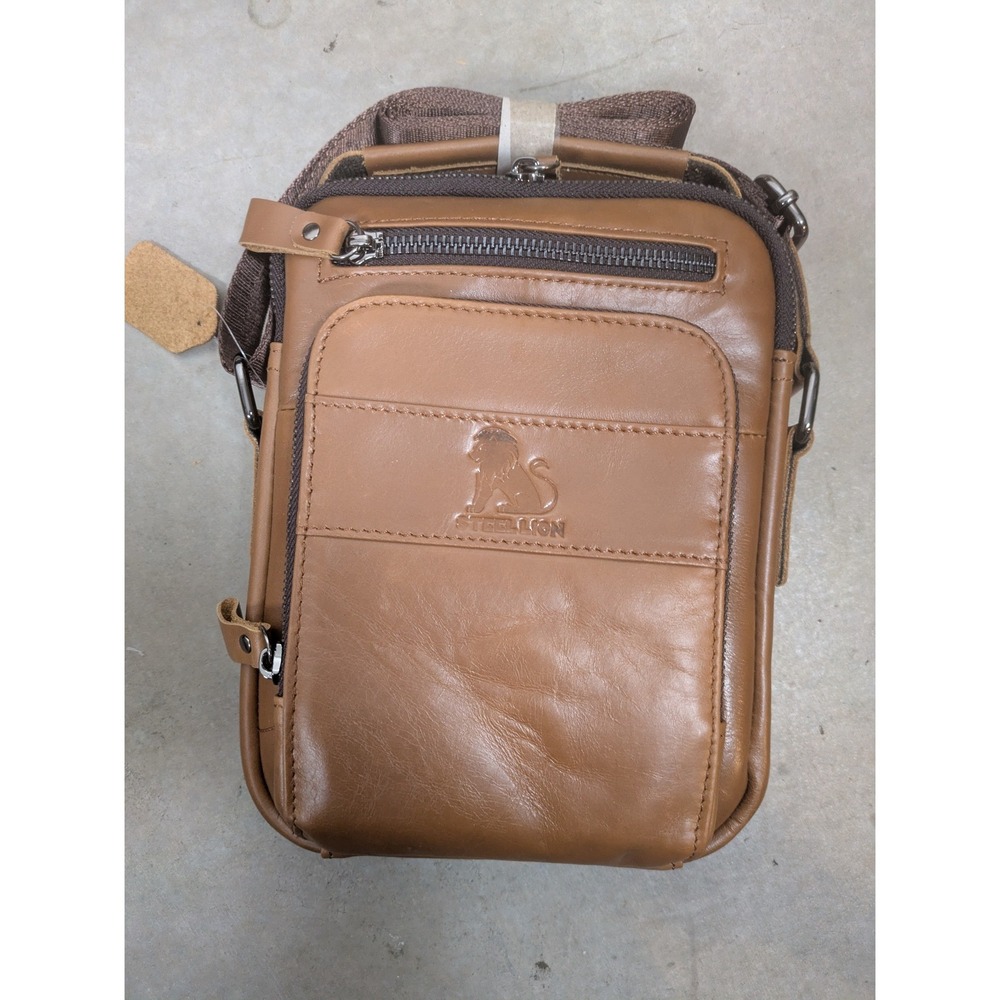 NEW Steel Lion Messenger Bag Men's OS Brown Leather Multi-Zip Crossbody